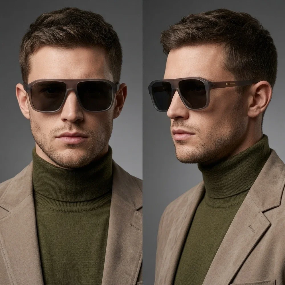 Matte Smoke Grey Big Sunglasses Men Oversized Square Tinted Shades Sophisticated